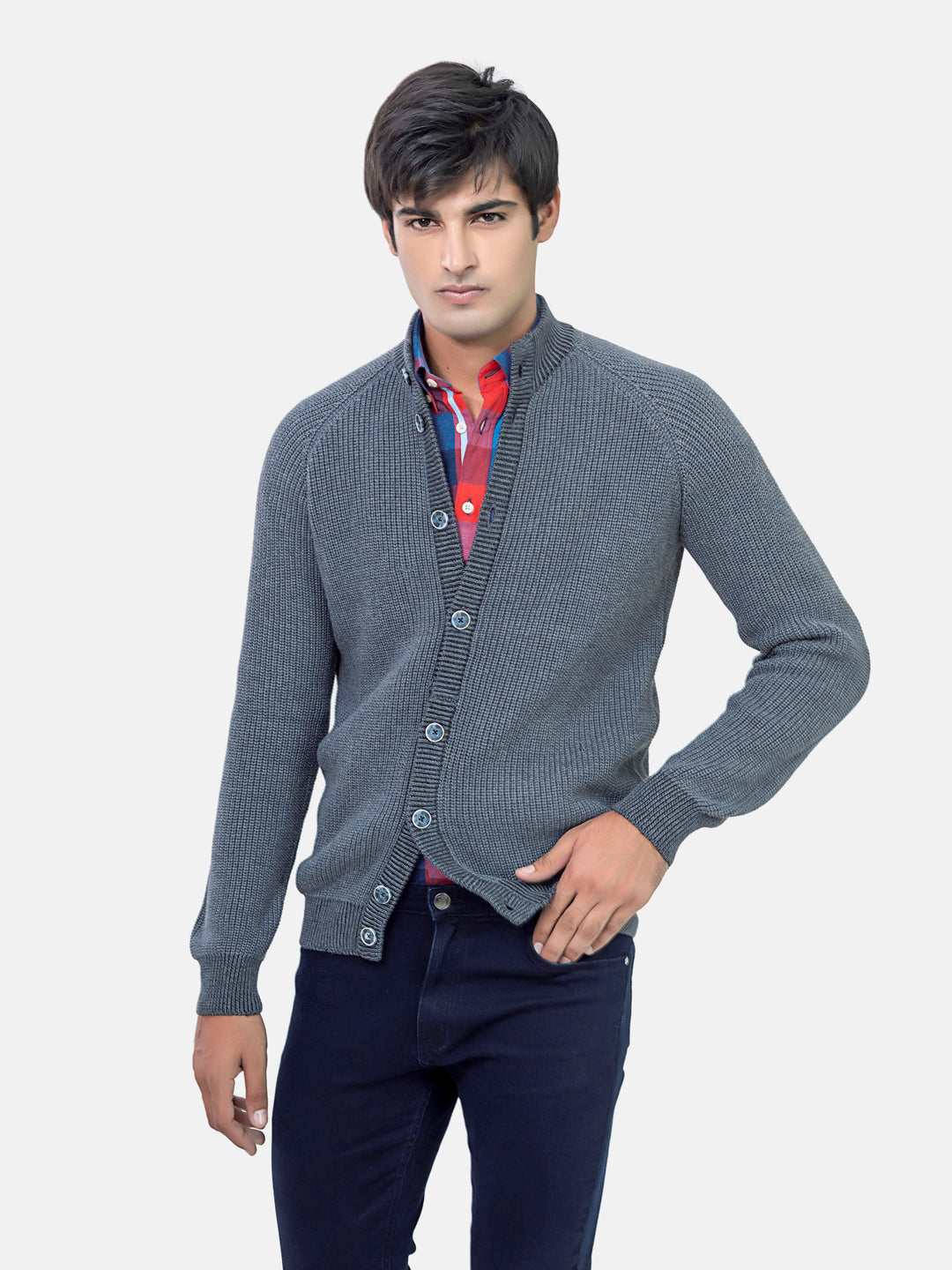 Grey Chunky Knitted Button Cardigan Brumano Pakistan