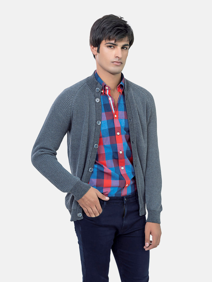 Grey Chunky Knitted Button Cardigan Brumano Pakistan