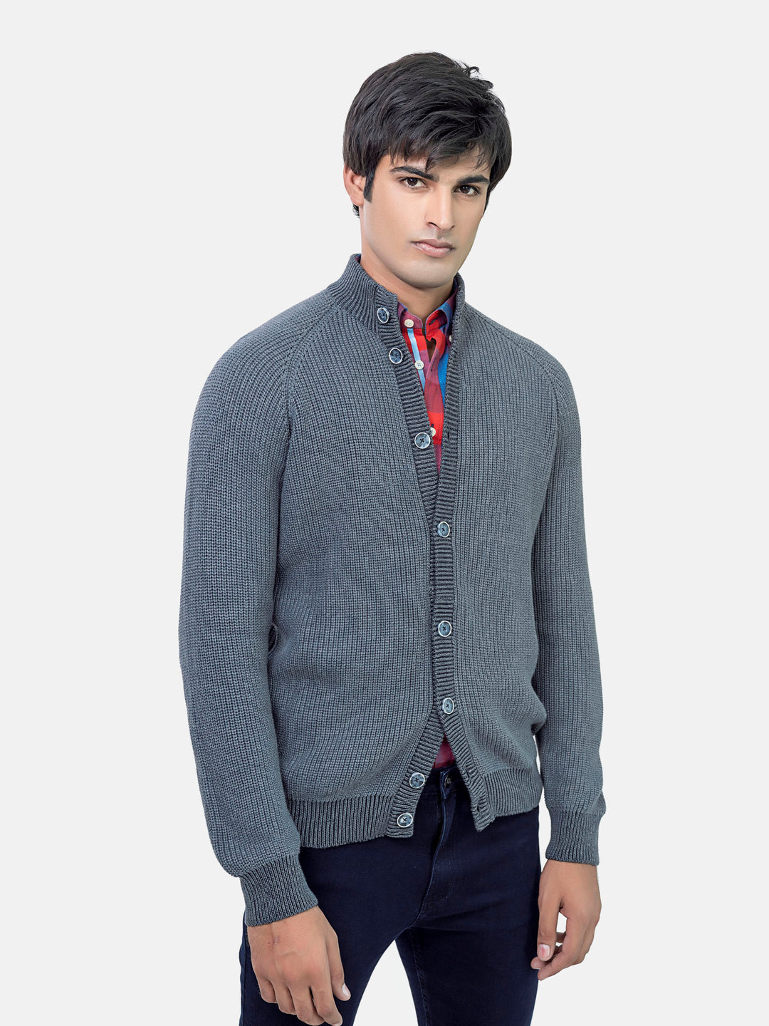 Grey Chunky Knitted Button Cardigan Brumano Pakistan