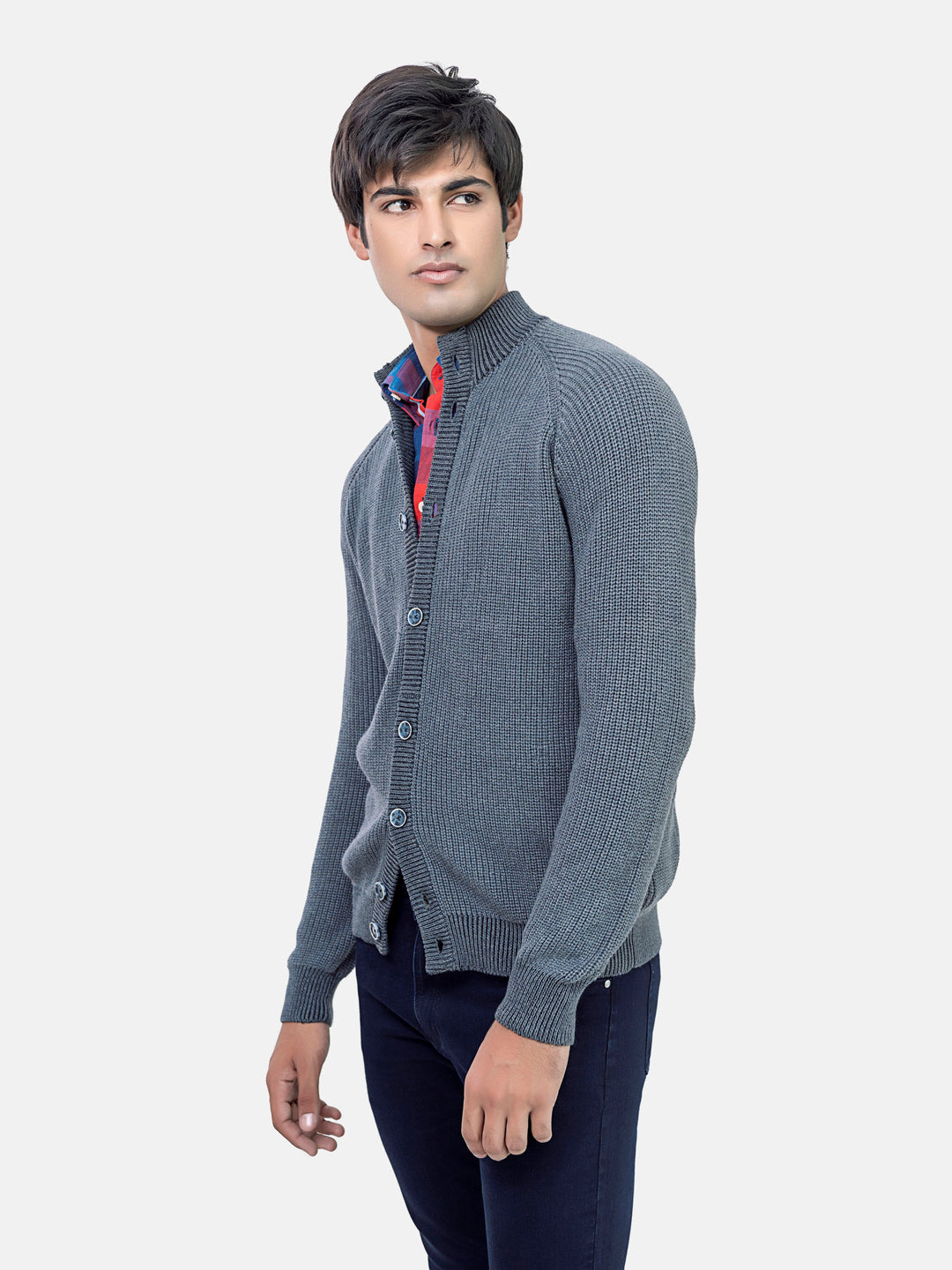 Grey Chunky Knitted Button Cardigan Brumano Pakistan