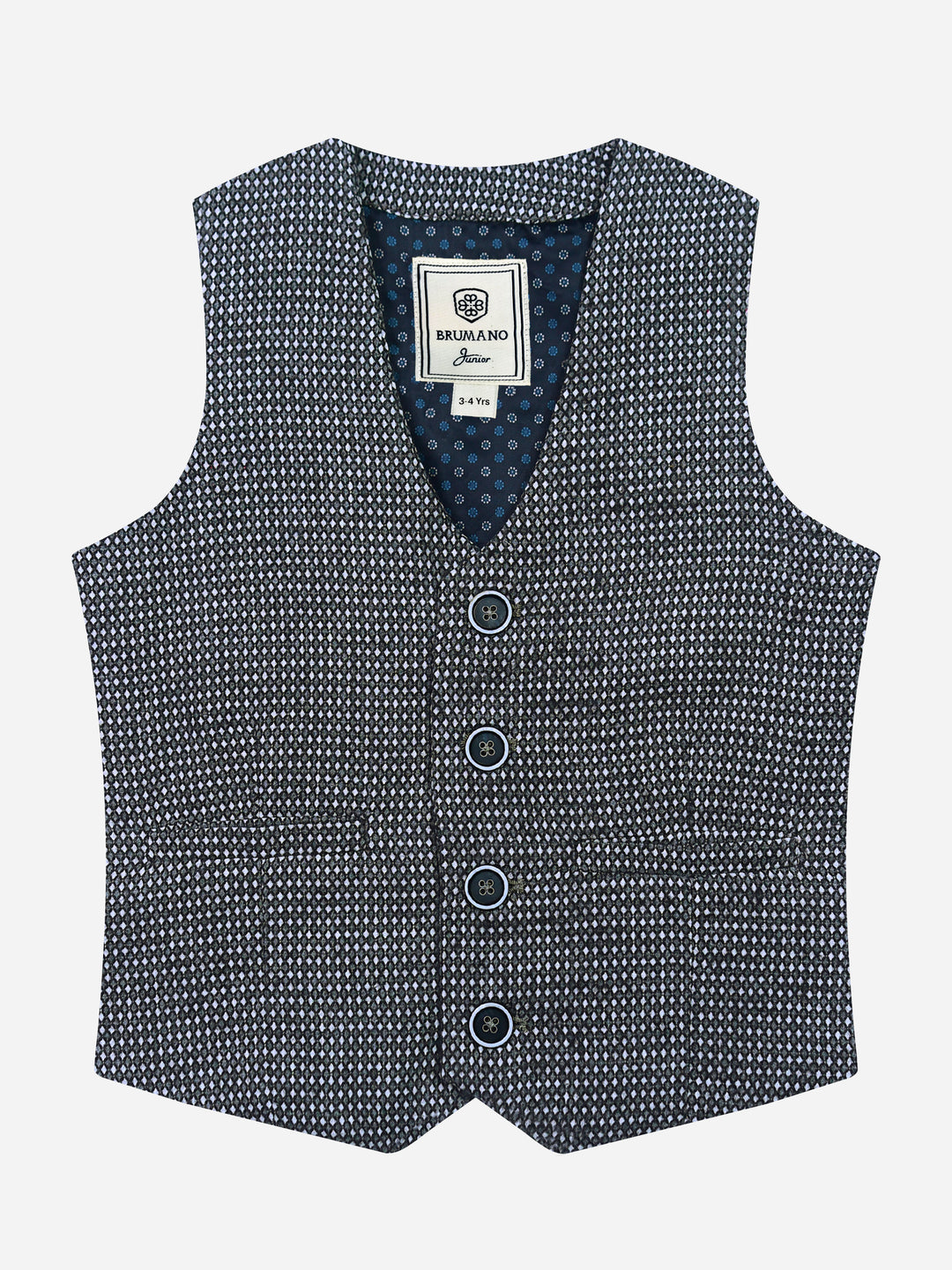 Grey Diamond Patterned Suit Vest With Bow Brumano Pakistan 