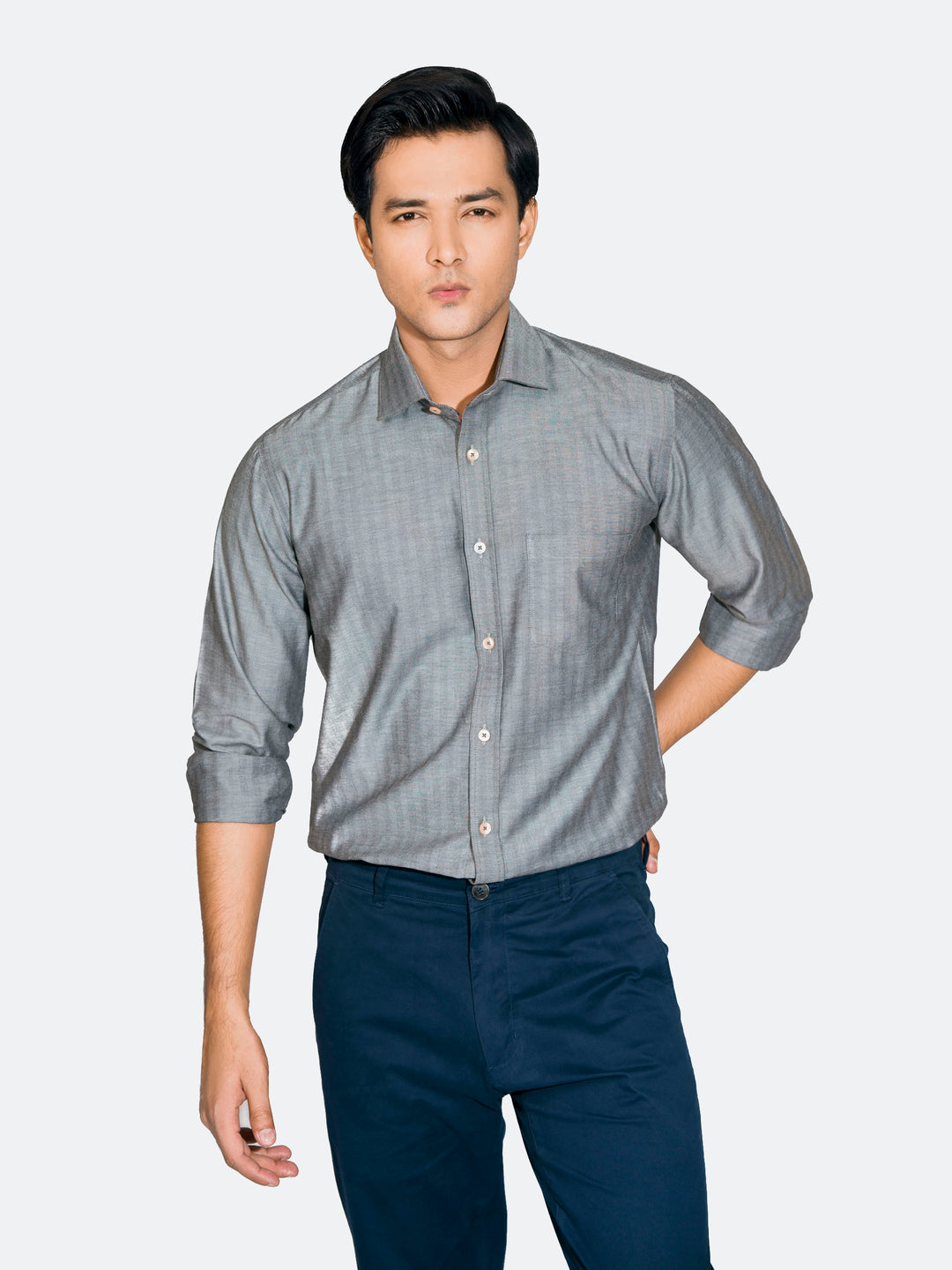 Grey Herringbone Pattern Formal Shirt Brumano Pakistan