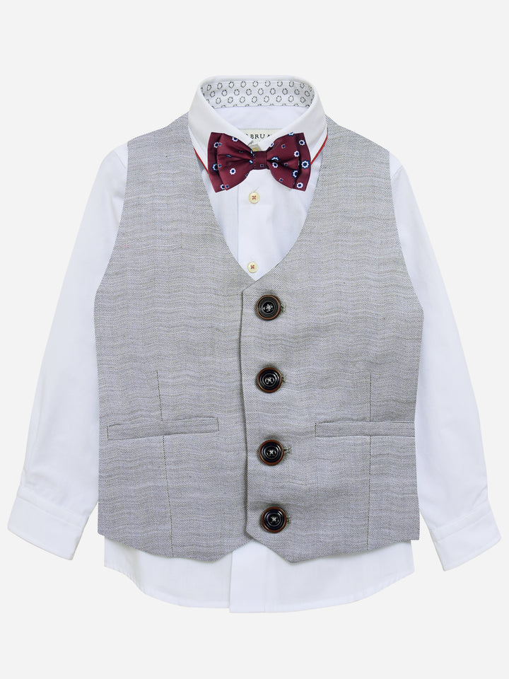 Grey Herringbone Suit Vest With Maroon Bow Brumano Pakistan