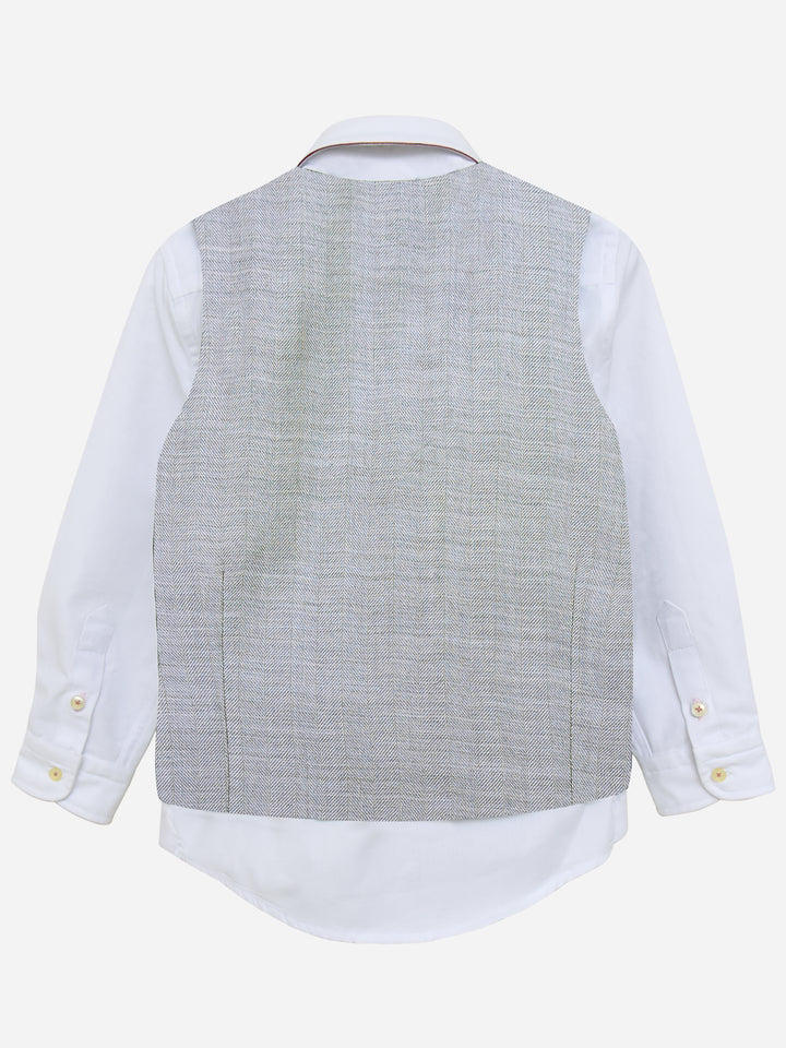 Grey Herringbone Suit Vest With Maroon Bow Brumano Pakistan