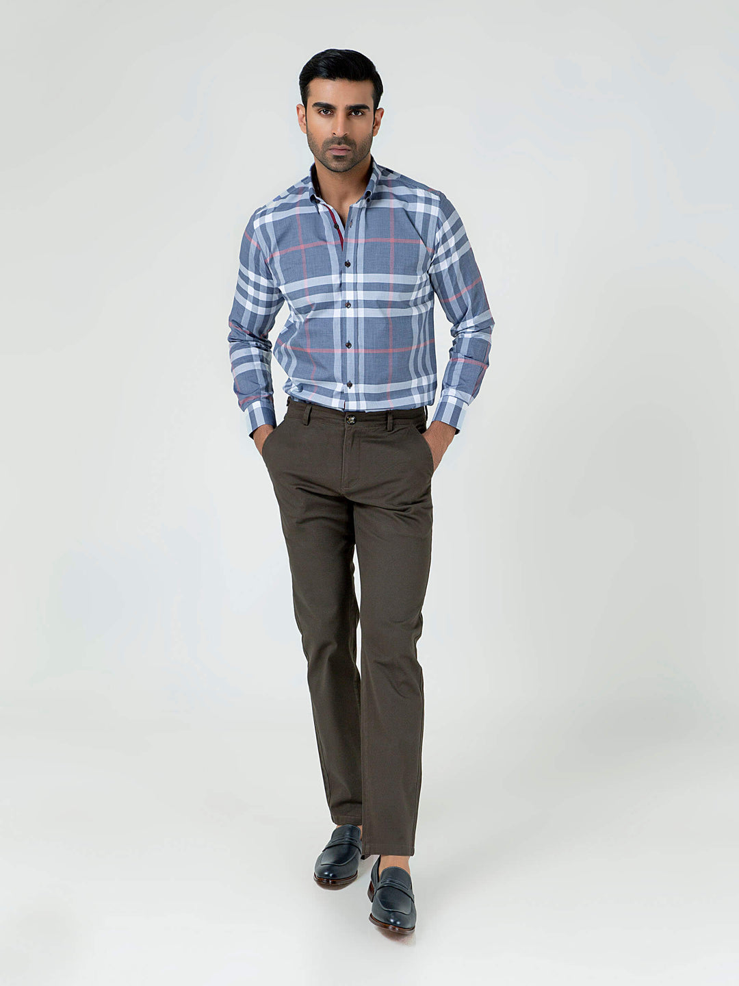Grey Large Windowpane Checkered Shirt Brumano Pakistan