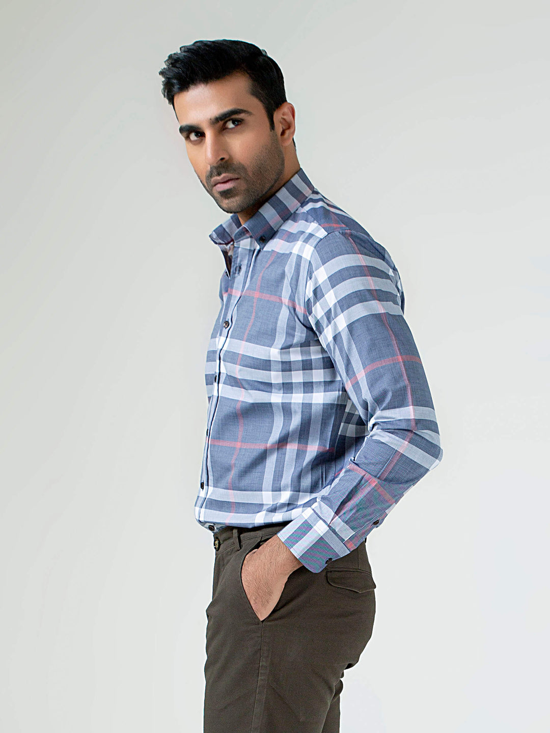 Grey Large Windowpane Checkered Shirt Brumano Pakistan