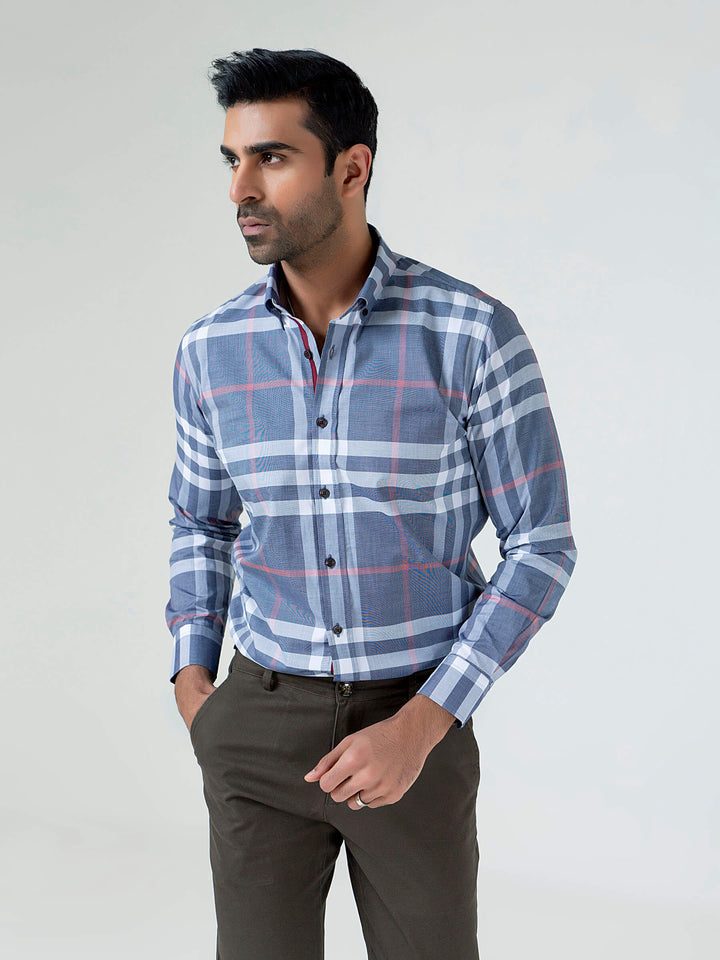 Grey Large Windowpane Checkered Shirt Brumano Pakistan