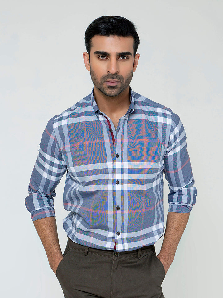 Grey Large Windowpane Checkered Shirt Brumano Pakistan