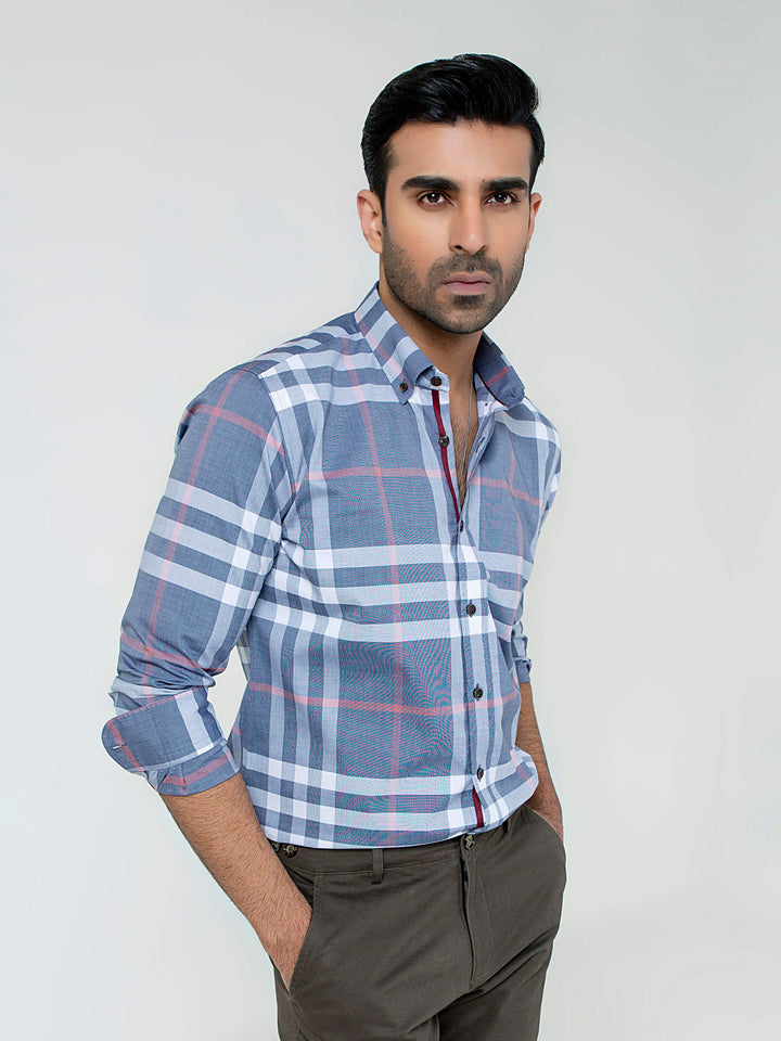 Grey Large Windowpane Checkered Shirt Brumano Pakistan