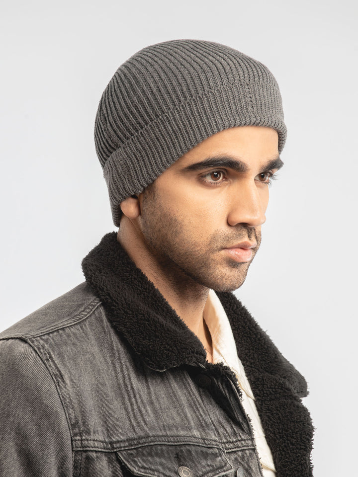 Grey melange beanie cap for men — Brumano Pakistan
