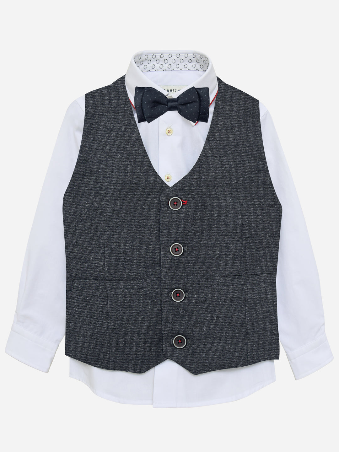 Grey Micro Checkered Suit Vest With Bow Brumano Pakistan