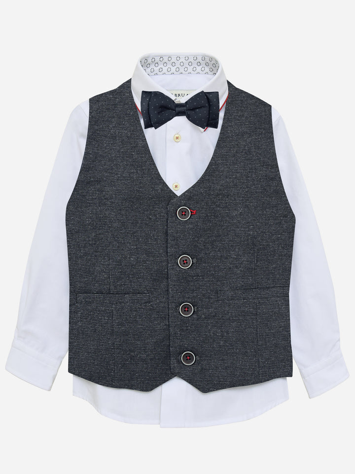 Grey Micro Checkered Suit Vest With Bow Brumano Pakistan