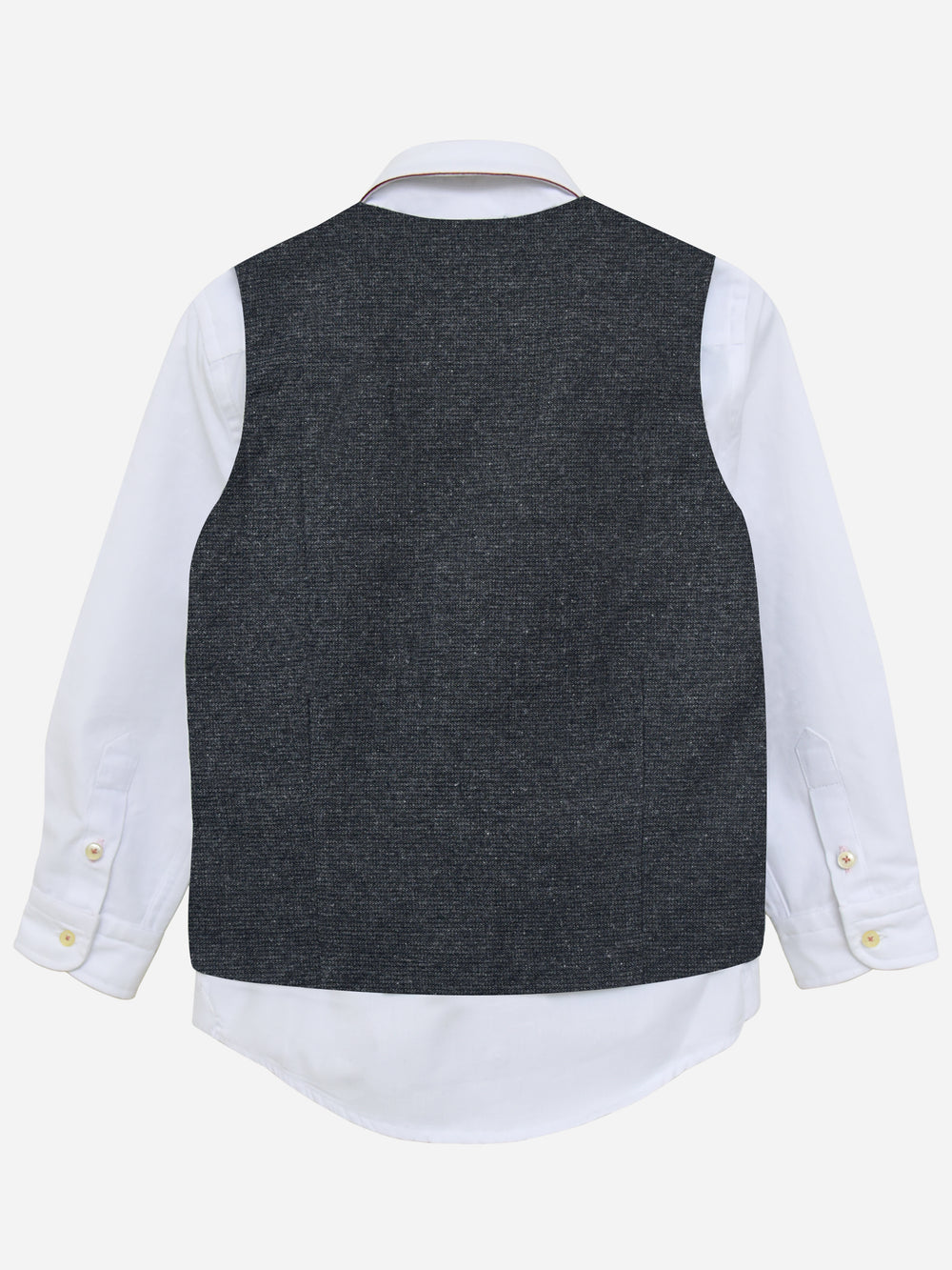 Grey Micro Checkered Suit Vest With Bow