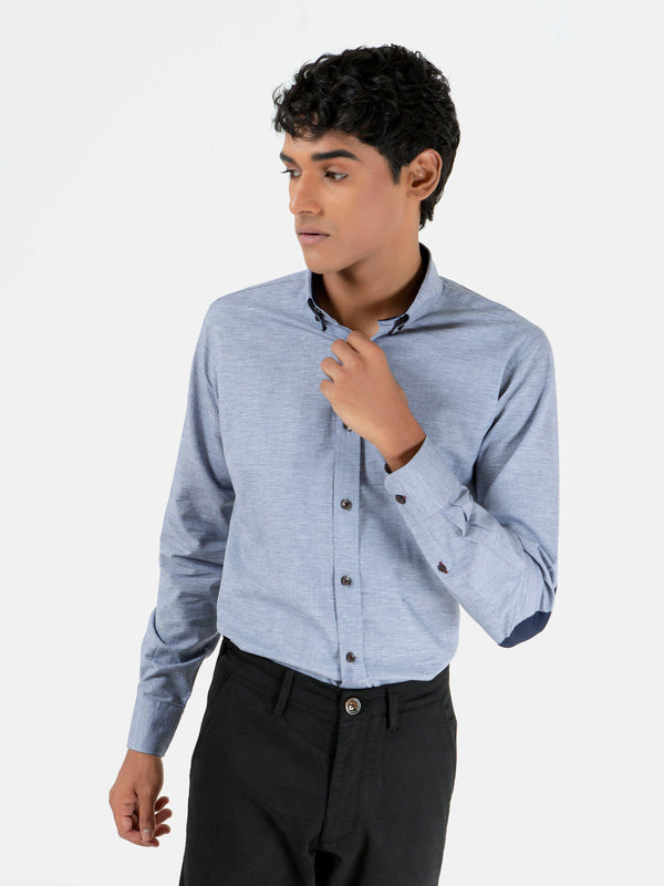Grey Micro Houndstooth Button Down Shirt With Elbow Patch Brumano Pakistan