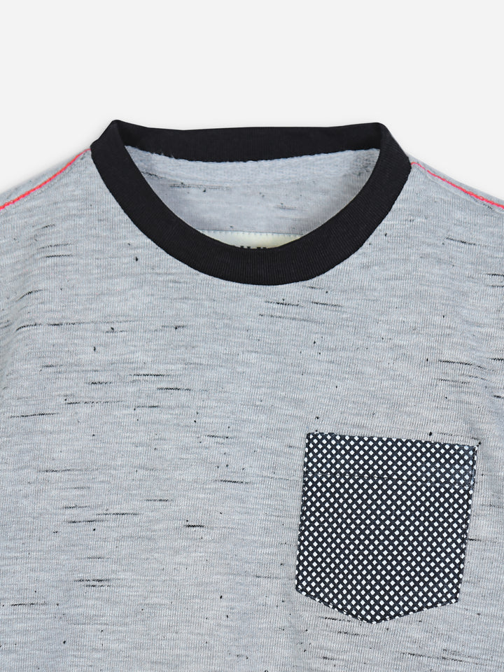 Grey Neppy Long Sleeve Casual T-Shirt With Printed Pocket Brumano Pakistan