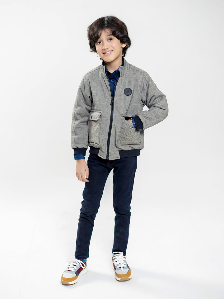 Grey Quilted Casual Jacket With Cashmere Pockets Brumano Pakistan