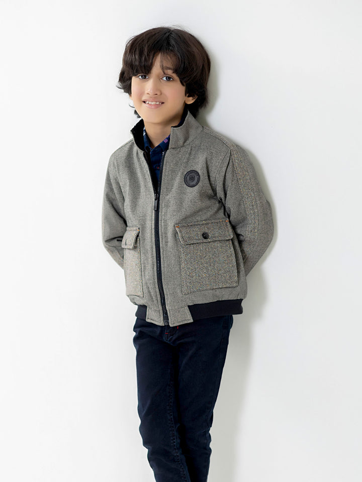 Grey Quilted Casual Jacket With Cashmere Pockets Brumano Pakistan