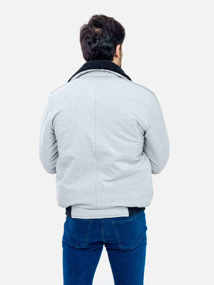 Grey Sherpa Collar Aviator Jacket With Cashmere Pockets Brumano Pakistan