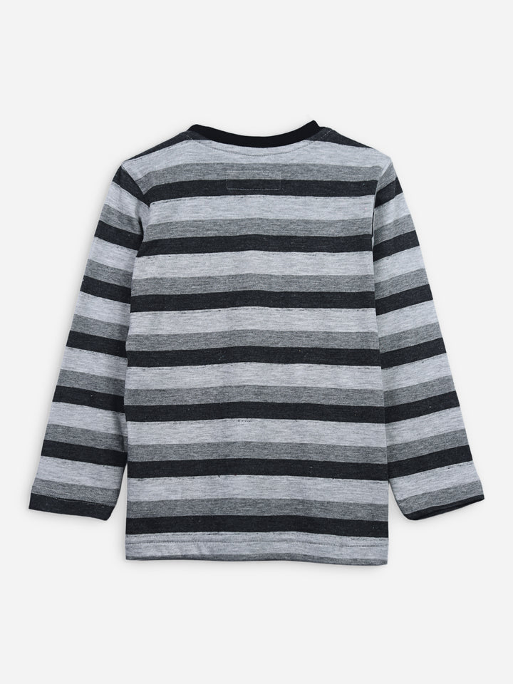 Grey Striped Casual Long Sleeve T-Shirt Brumano pakistan