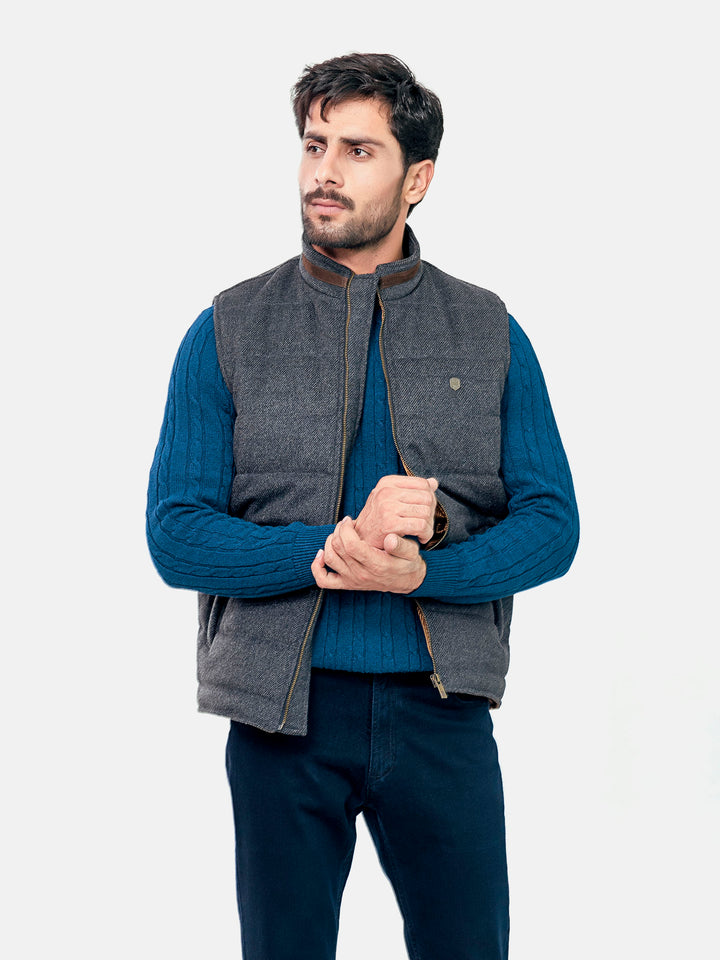 Grey Wool Structured Sleeveless Quilted Jacket Brumano Pakistan