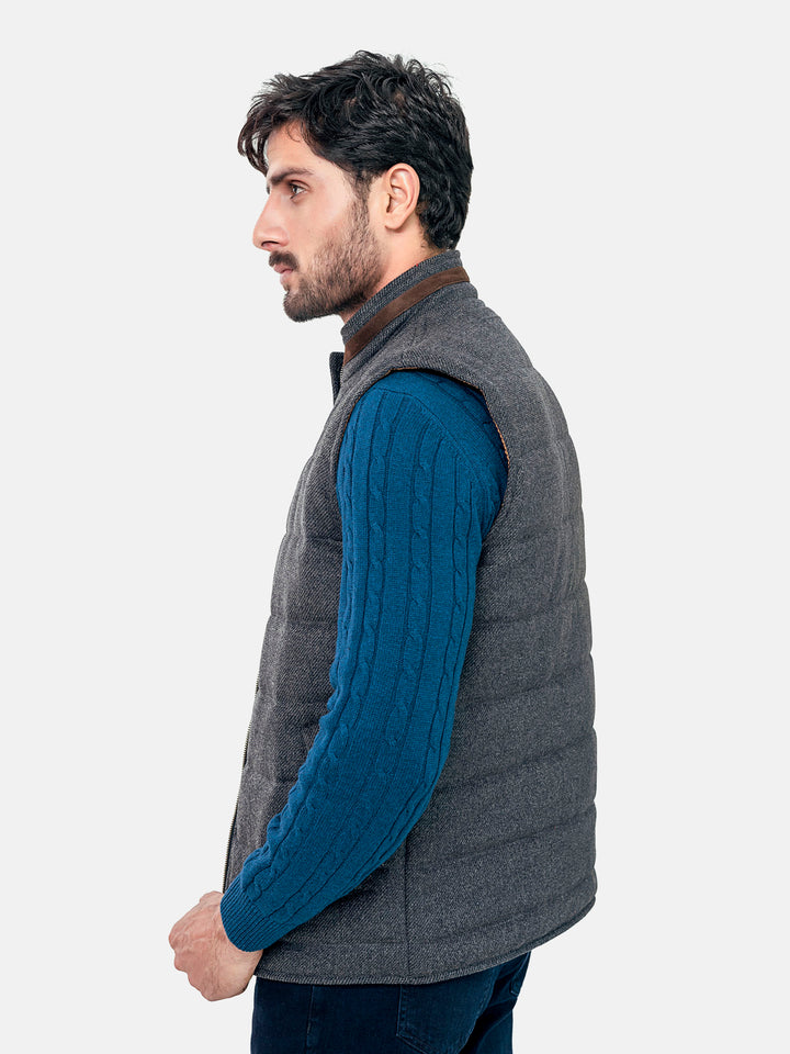 Grey Wool Structured Sleeveless Quilted Jacket Brumano Pakistan