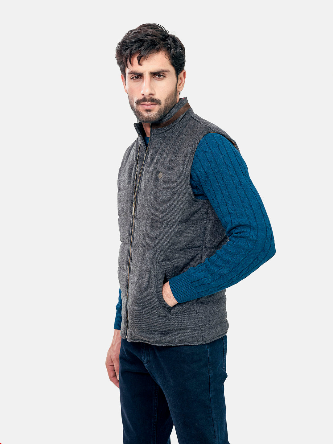Grey Wool Structured Sleeveless Quilted Jacket Brumano Pakistan