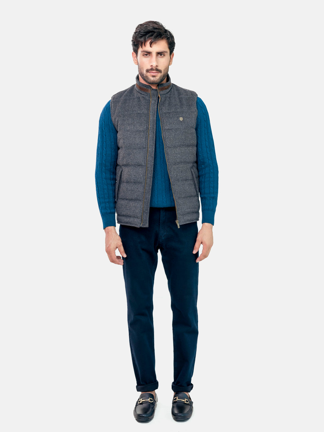 Grey Wool Structured Sleeveless Quilted Jacket Brumano Pakistan