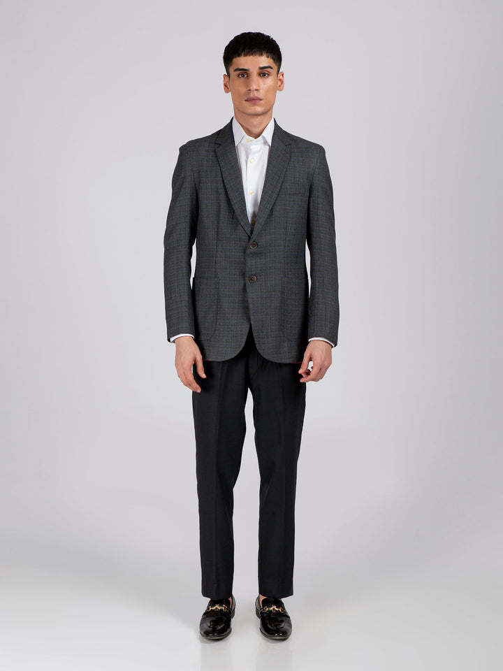 Grey & Blue Checkered Blazer Brumano Pakistan
