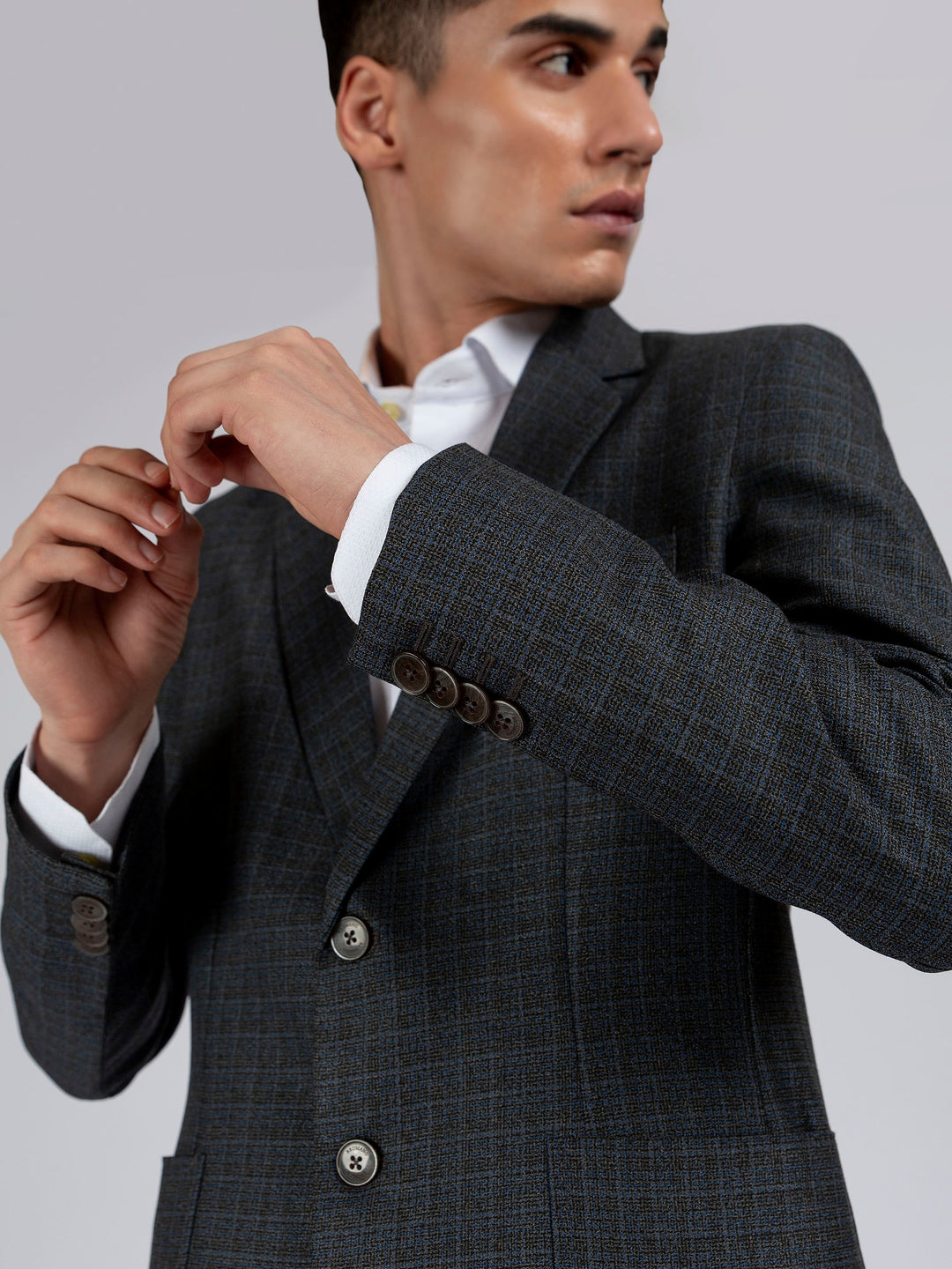 Grey & Blue Checkered Blazer Brumano Pakistan