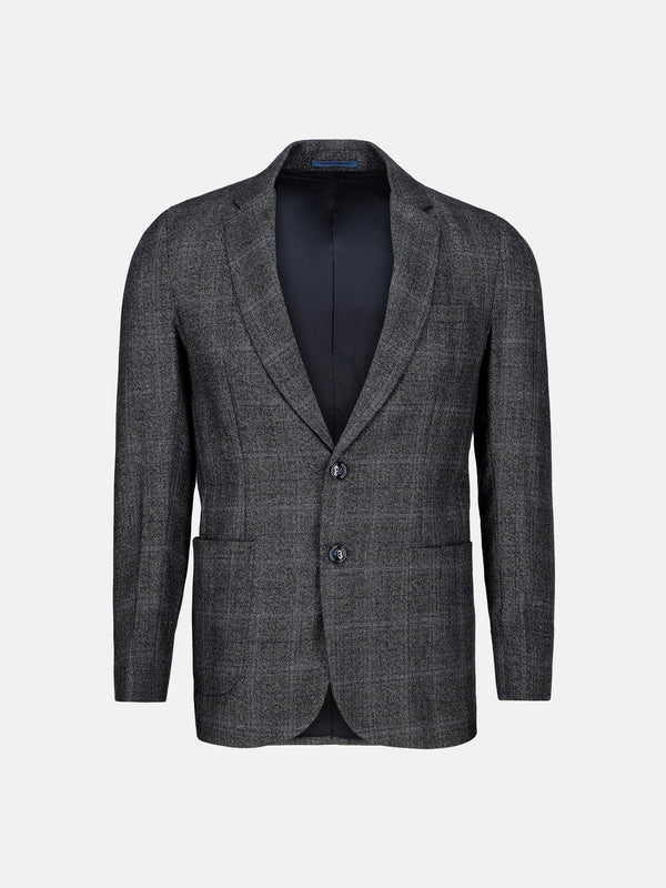 Grey & Blue Checkered Wool Cashmere Blazer - Sartoria Brumano Pakistan 