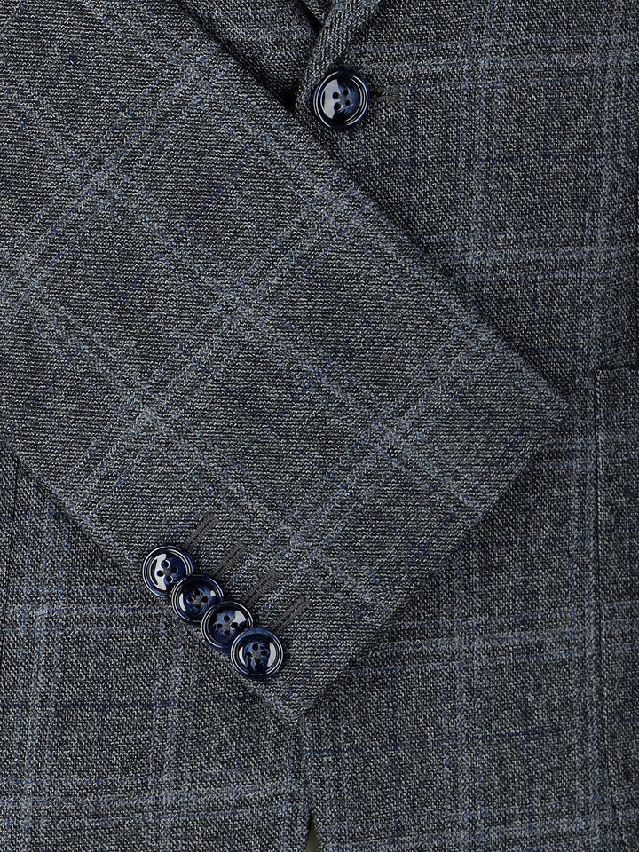 Grey & Blue Checkered Wool Cashmere Blazer - Sartoria Brumano Pakistan