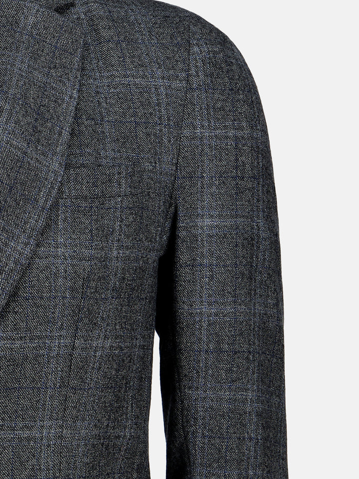 Grey & Blue Checkered Wool Cashmere Blazer - Sartoria Brumano Pakistan