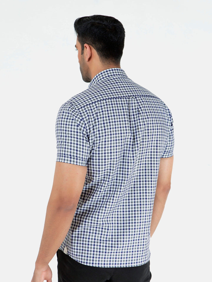 Grey & Blue Gingham Half Sleeve Shirt Brumano Pakistan