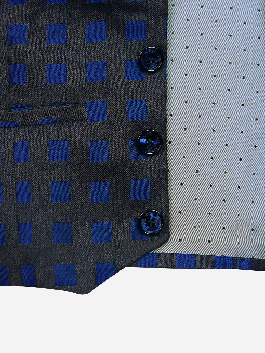 Grey & Blue Square Patterned Suit Vest With Bow Brumano Pakistan