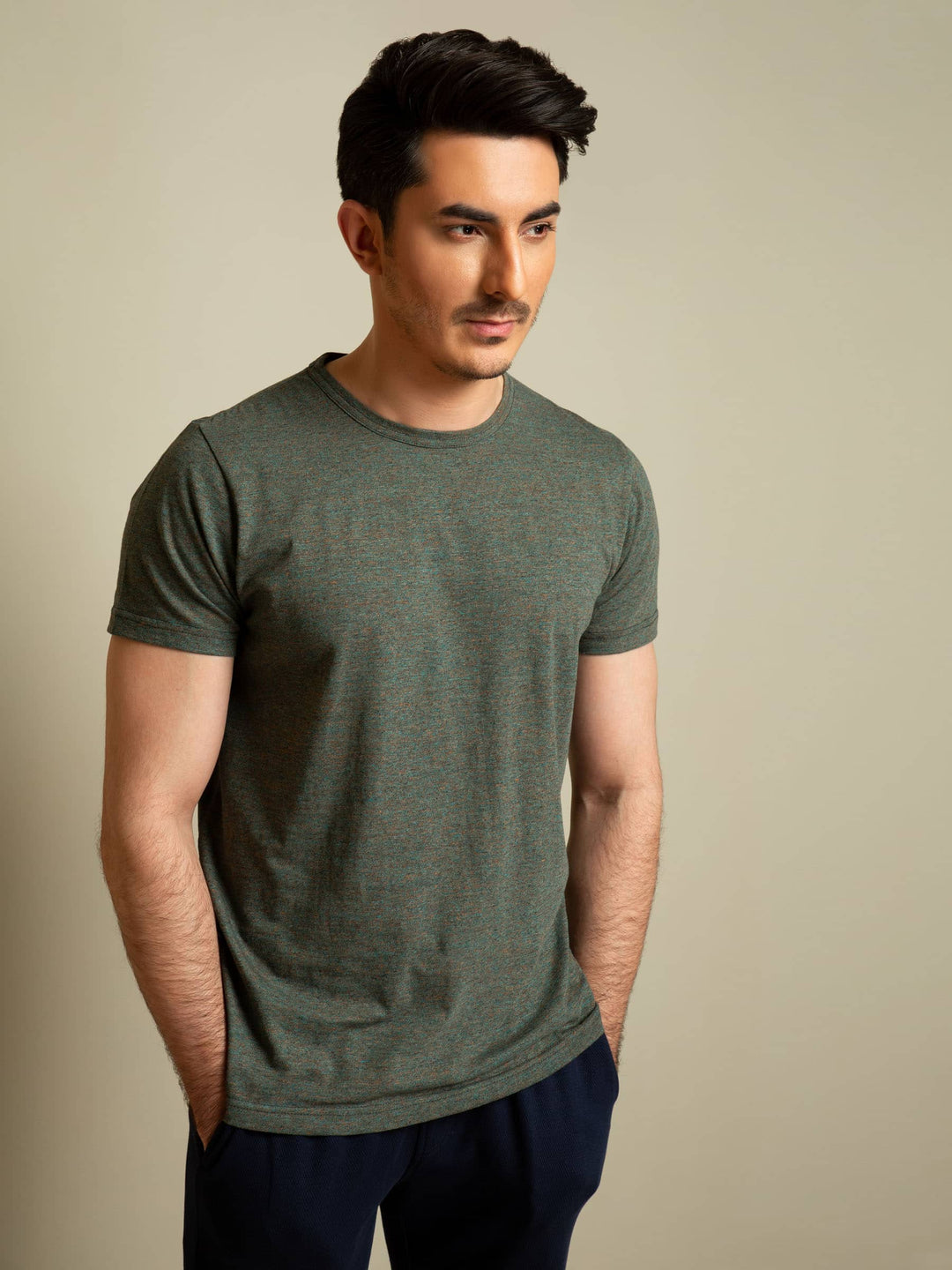 Greyish Blue Marl Crew Neck T-Shirt Brumano Pakistan