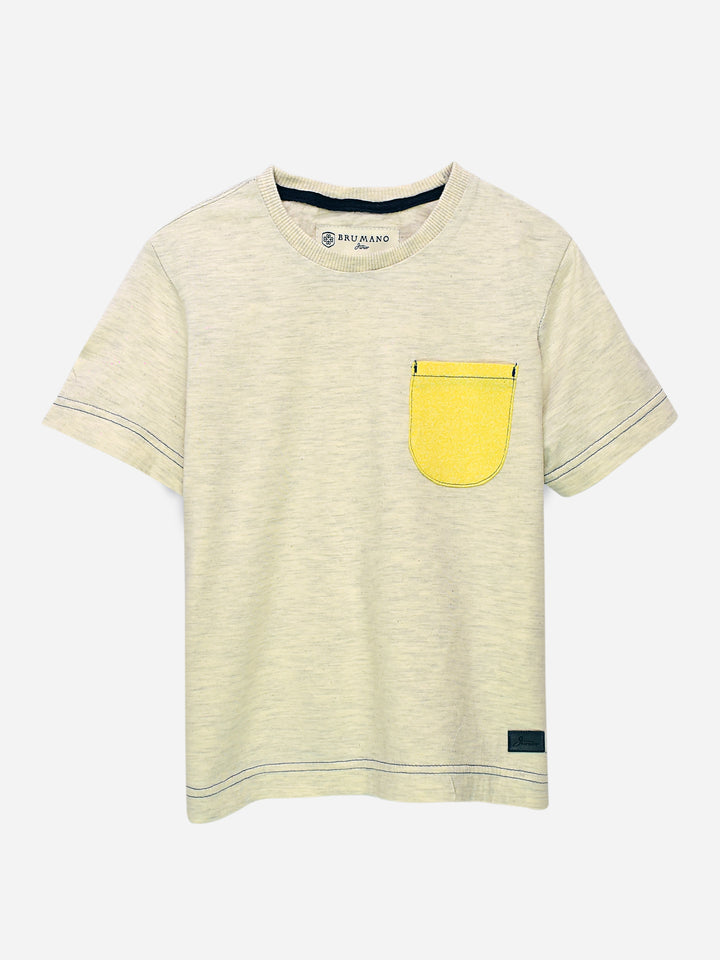 Heather Grey T-Shirt With Contrasting Yellow Pocket Brumano Pakistan