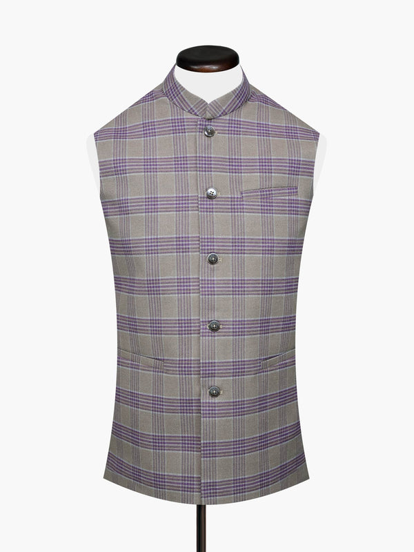 Khaki Wool Checkered Waistcoat