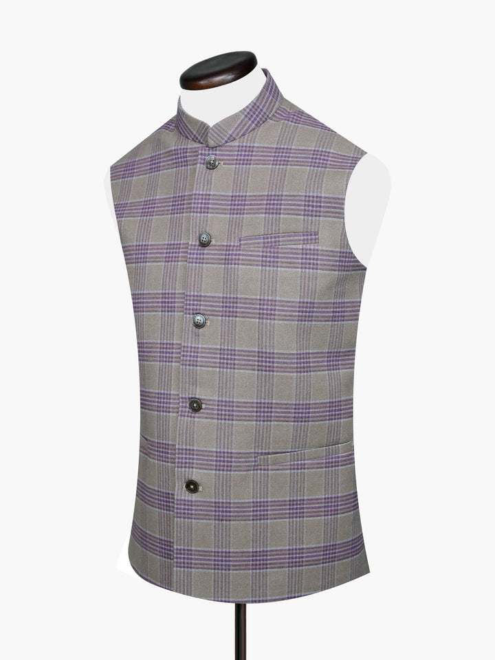 Khaki Wool Checkered Waistcoat