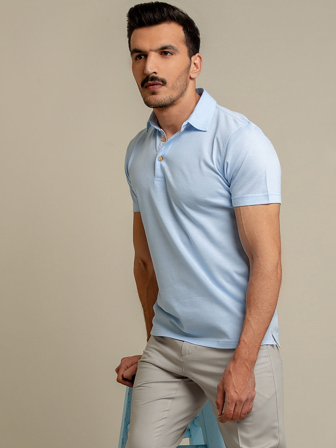 Light Blue Pique Mercerized Polo Brumano Pakistan