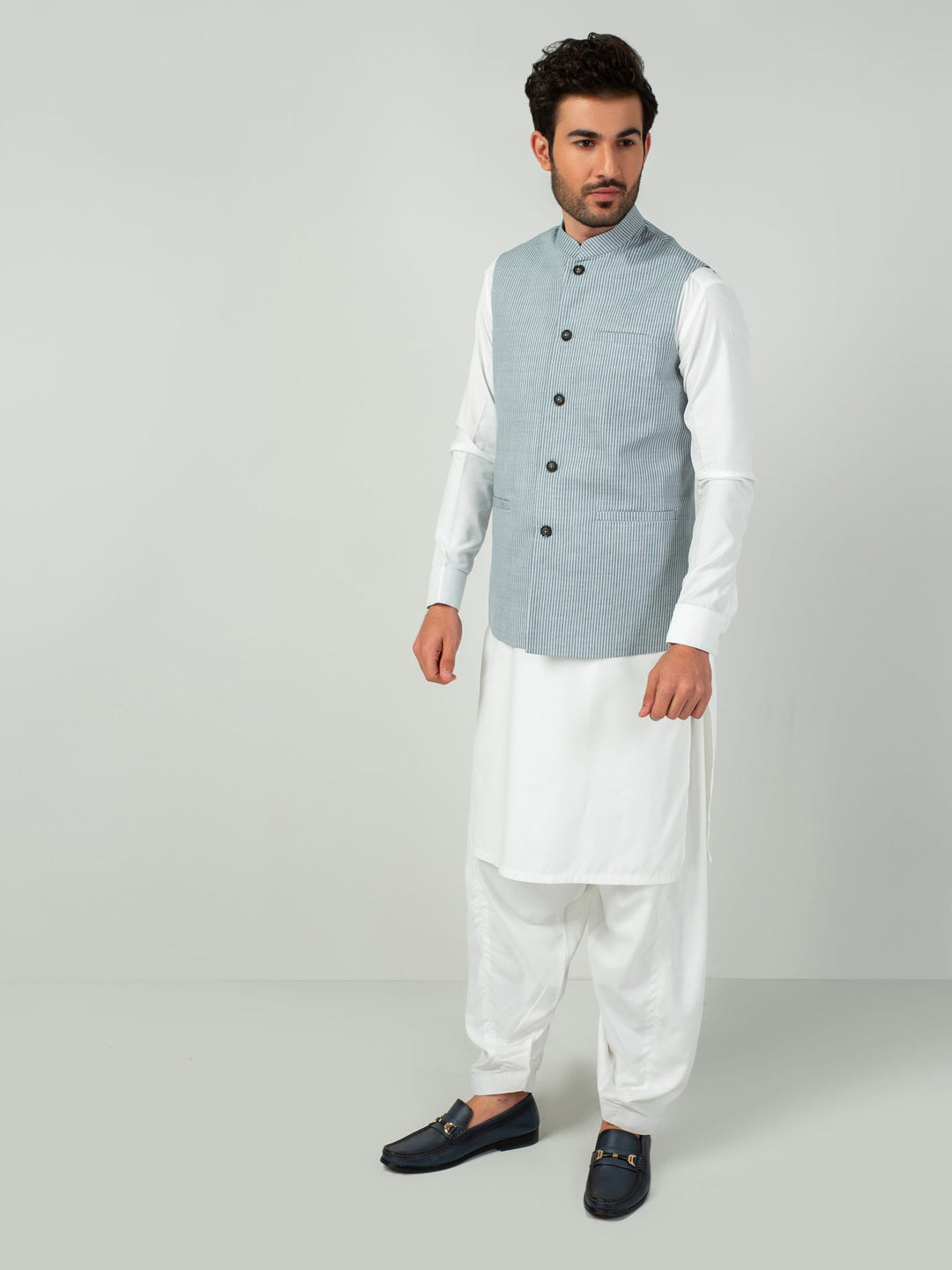 Light blue stripe waistcoat brumano pakistan