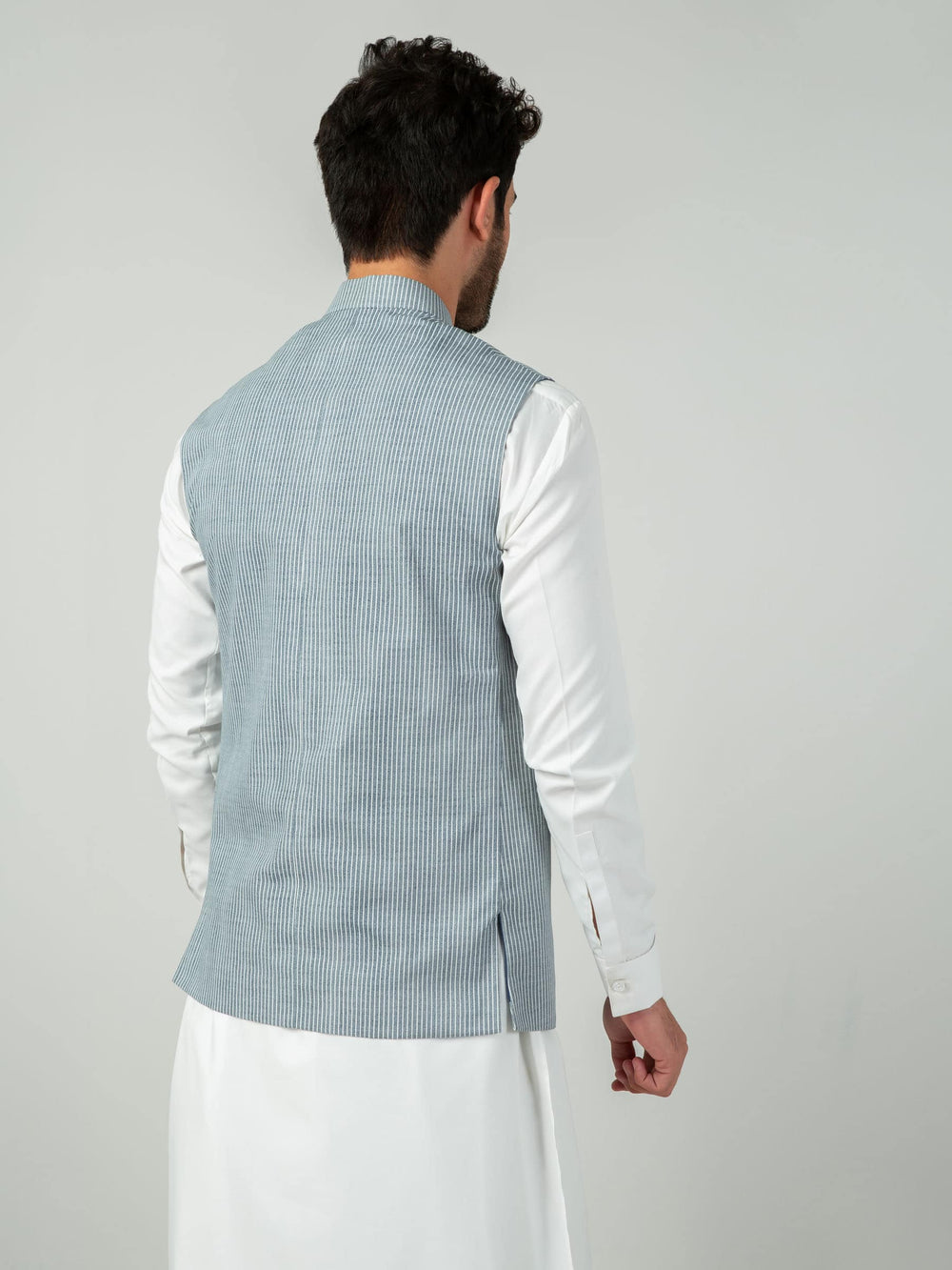 Light blue stripe waistcoat brumano pakistan