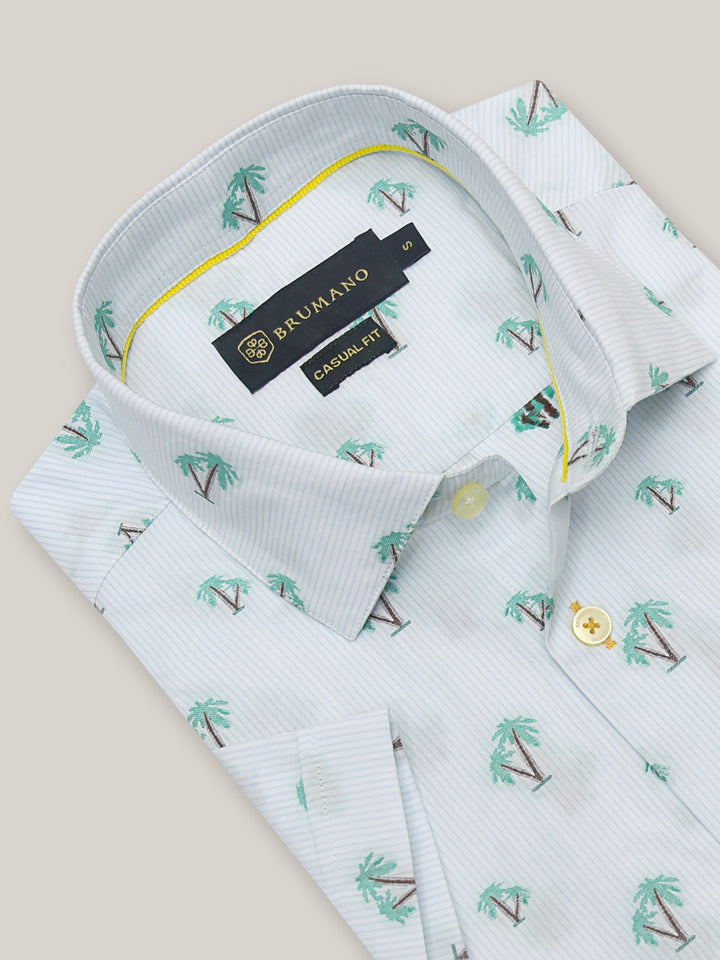 Light Blue Tree Patterned Half Sleeve Shirt Brumano Pakistan