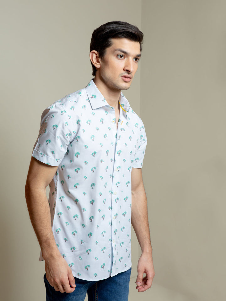 Light Blue Tree Patterned Half Sleeve Shirt Brumano Pakistan