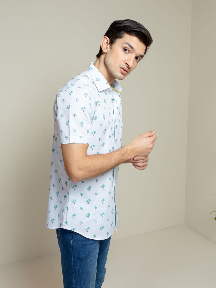 Light Blue Tree Patterned Half Sleeve Shirt Brumano Pakistan