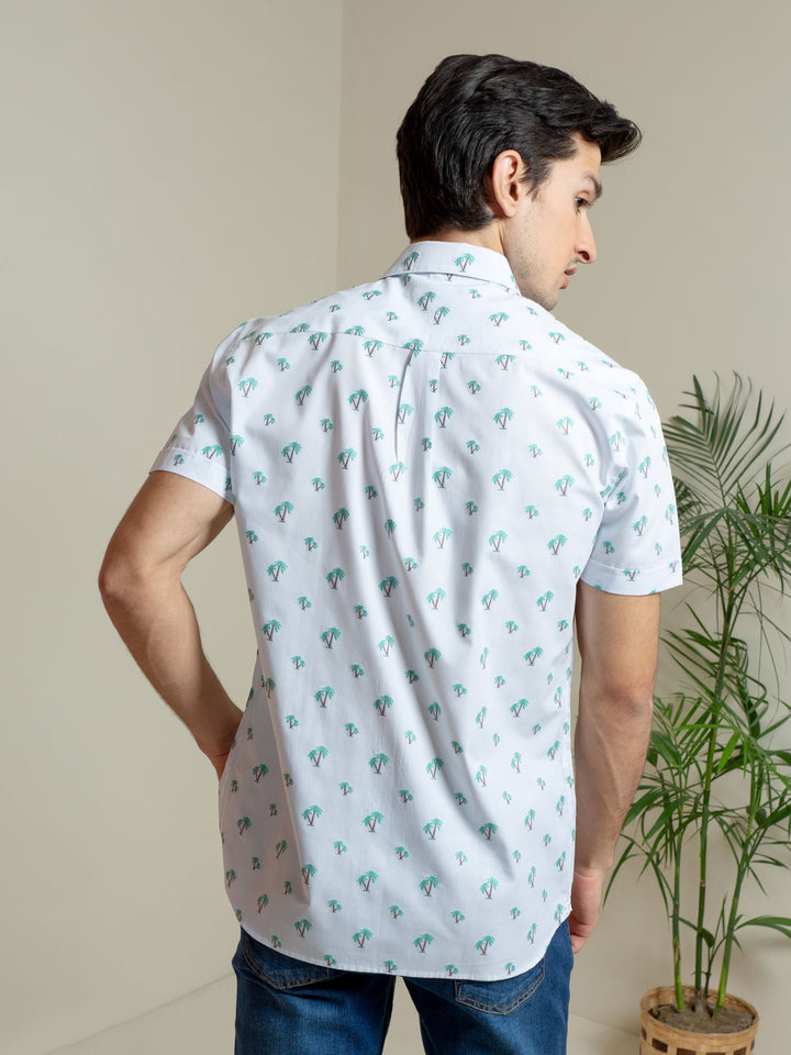 Light Blue Tree Patterned Half Sleeve Shirt Brumano Pakistan
