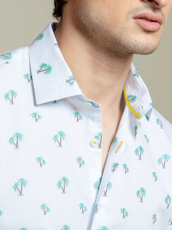 Light Blue Tree Patterned Half Sleeve Shirt Brumano Pakistan