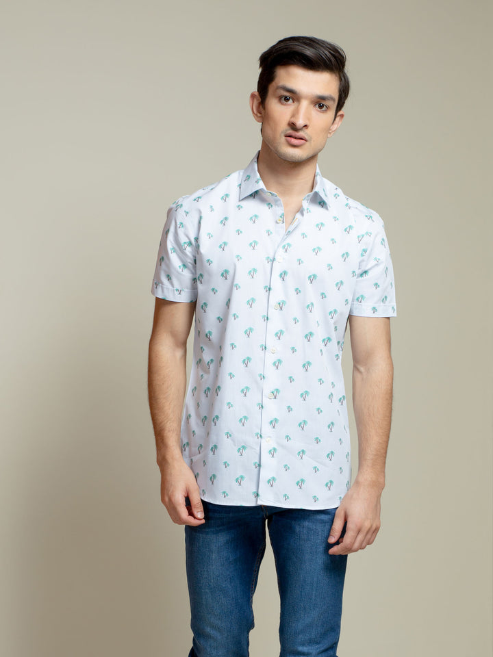 Light Blue Tree Patterned Half Sleeve Shirt Brumano Pakistan