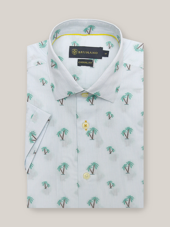Light Blue Tree Patterned Half Sleeve Shirt Brumano Pakistan