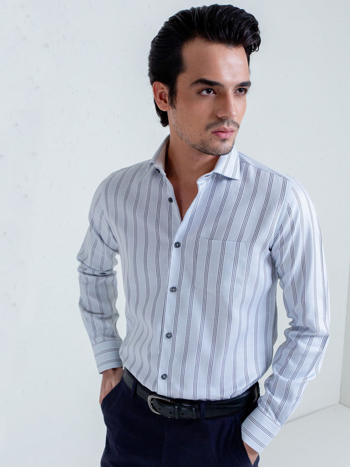 Light Grey & Black Striped Shirt Brumano Pakistan