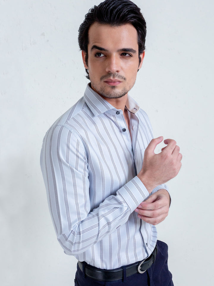 Light Grey & Black Striped Shirt Brumano Pakistan